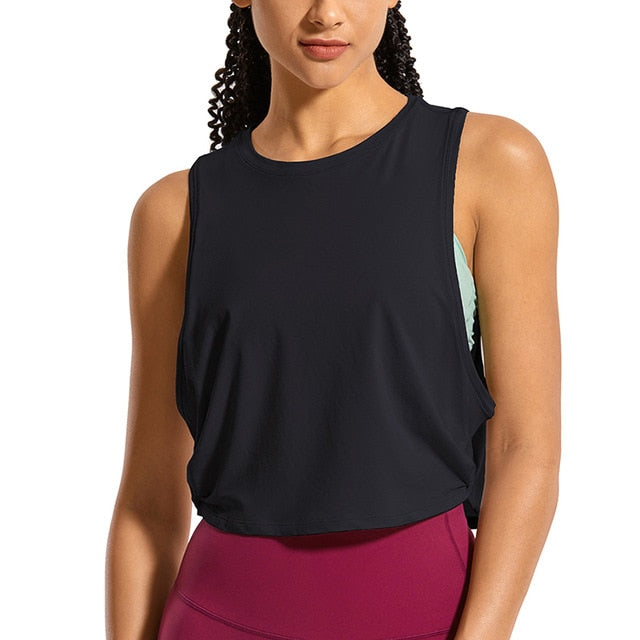 Women's YOGA Pima Cotton Workout Tank Crop Sports Shirt Sleeveless Yoga Running Tops