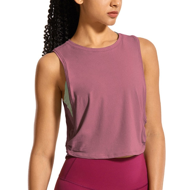 Women's YOGA Pima Cotton Workout Tank Crop Sports Shirt Sleeveless Yoga Running Tops