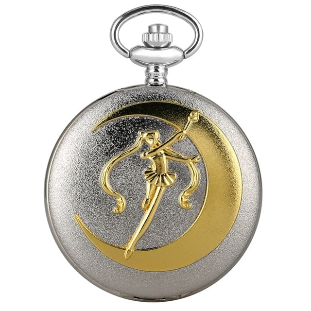 Japanese Anime Sailor Moon Quartz Pocket Watch Fashion Unique Necklace Pendant Chain Cosplay Gifts for Women Girls Lady