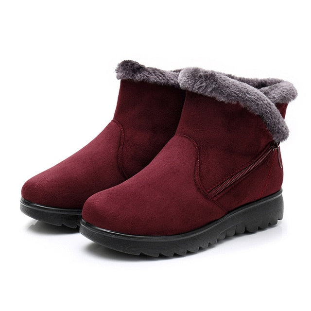 Women Warm Short Fur Plush Winter Ankle Boots Plus Size Platform Suede Zip Comfort