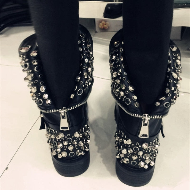 MORAZORA Plus Size 35-43 Genuine Leather Boots Women Rivets Autumn Winter Ankle Boots Punk Ladies Motorcycle Boots Shoes