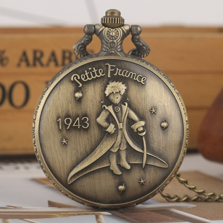 “Classic” The Little Prince Movie Planet Blue Bronze Vintage Quartz Pocket FOB Watch Popular Gifts for Boys Girls Kids
