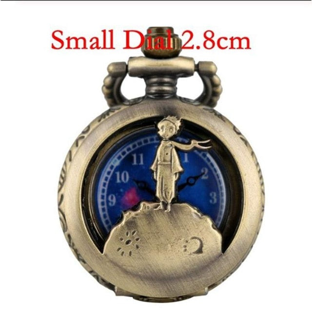 “Classic” The Little Prince Movie Planet Blue Bronze Vintage Quartz Pocket FOB Watch Popular Gifts for Boys Girls Kids