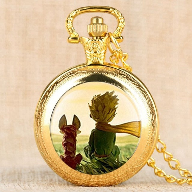 “Classic” The Little Prince Movie Planet Blue Bronze Vintage Quartz Pocket FOB Watch Popular Gifts for Boys Girls Kids