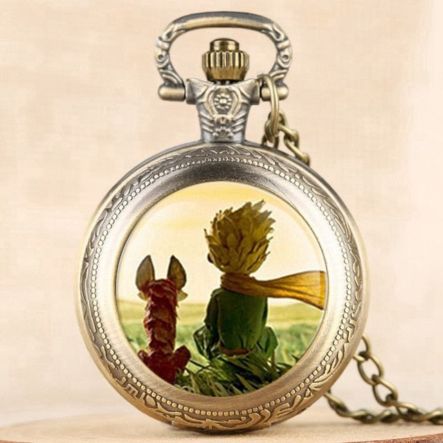 “Classic” The Little Prince Movie Planet Blue Bronze Vintage Quartz Pocket FOB Watch Popular Gifts for Boys Girls Kids