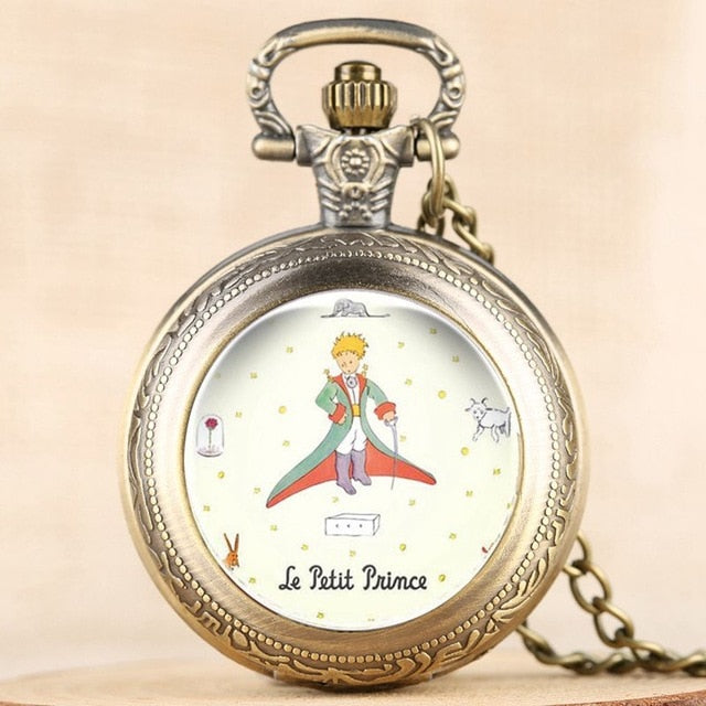 “Classic” The Little Prince Movie Planet Blue Bronze Vintage Quartz Pocket FOB Watch Popular Gifts for Boys Girls Kids