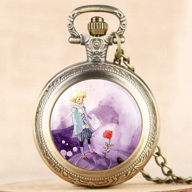 “Classic” The Little Prince Movie Planet Blue Bronze Vintage Quartz Pocket FOB Watch Popular Gifts for Boys Girls Kids