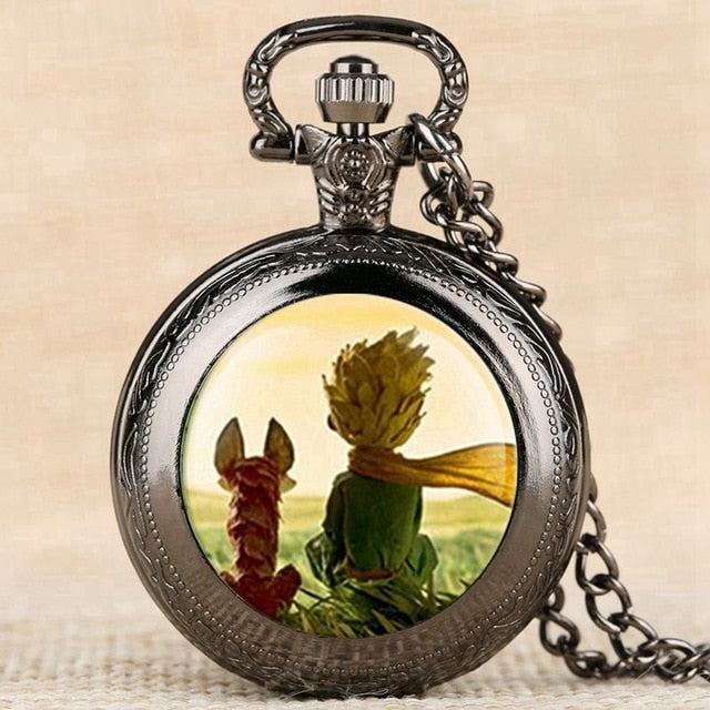 “Classic” The Little Prince Movie Planet Blue Bronze Vintage Quartz Pocket FOB Watch Popular Gifts for Boys Girls Kids