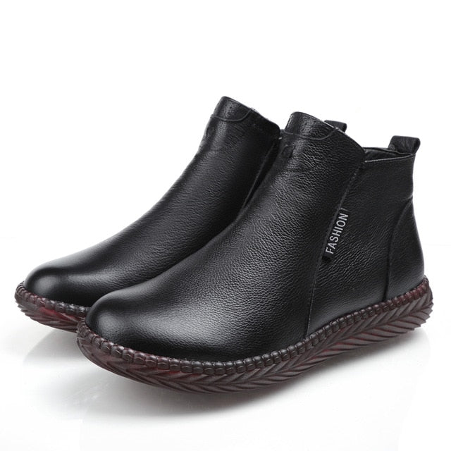 AARDIMI Women's Winter Boots Female Plus Velvet Genuine Leather Shoes Handmade Zip Women Warm Ankle Boots Ladies Retro Footwear