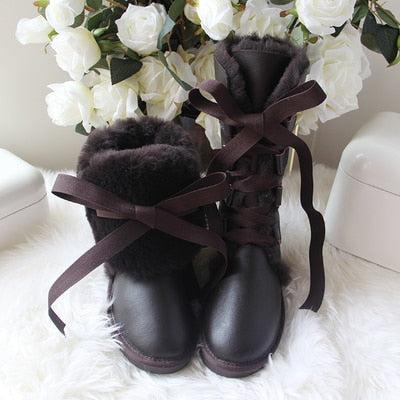 High Snow Boots Genuine Sheepskin Real Fur 100% Wool Women Winter Snow Boots New Brand Boots