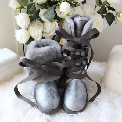 High Snow Boots Genuine Sheepskin Real Fur 100% Wool Women Winter Snow Boots New Brand Boots