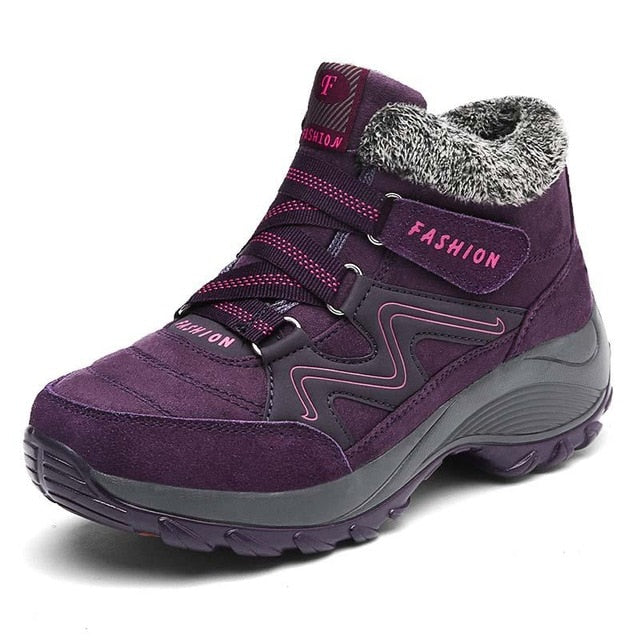 Winter Women's Snow Leather Warm Thick Plush Snow Boots Waterproof Wedge Suede Non-Slip Boots