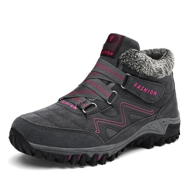 Winter Women's Snow Leather Warm Thick Plush Snow Boots Waterproof Wedge Suede Non-Slip Boots