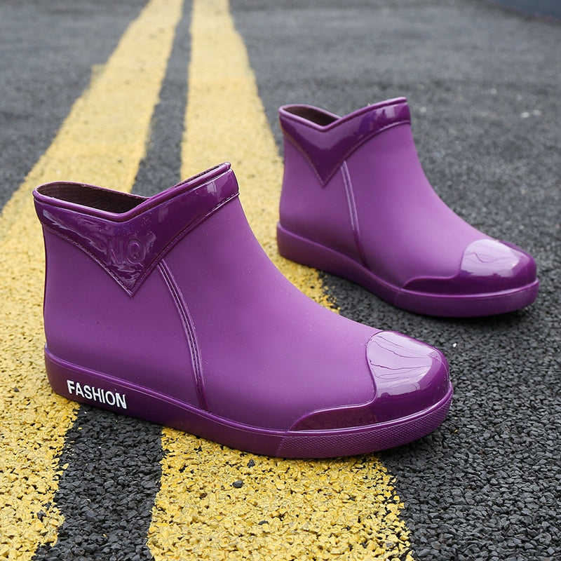 SWYIVY Women Waterproof Rain Boots Ankle Shoes Autumn Water Shoes Rain Ankle Boots Flats