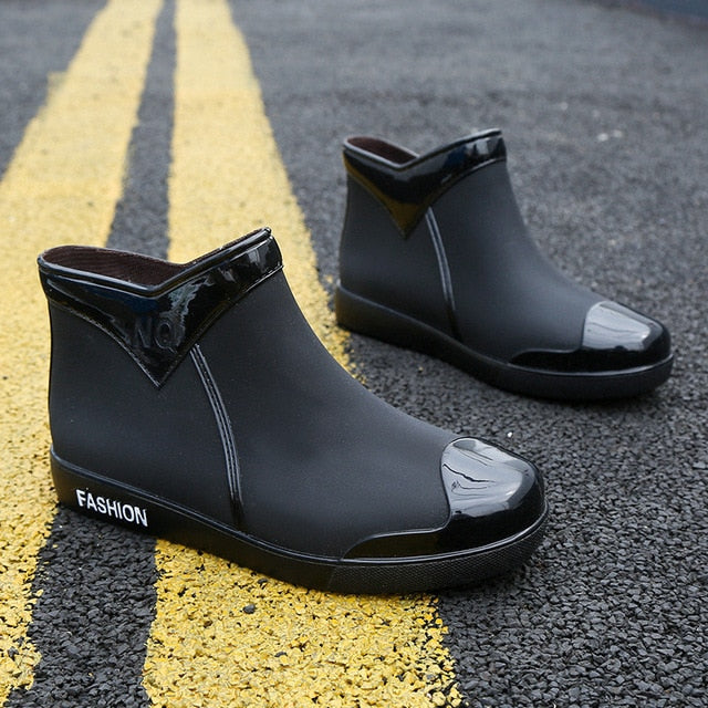 SWYIVY Women Waterproof Rain Boots Ankle Shoes Autumn Water Shoes Rain Ankle Boots Flats