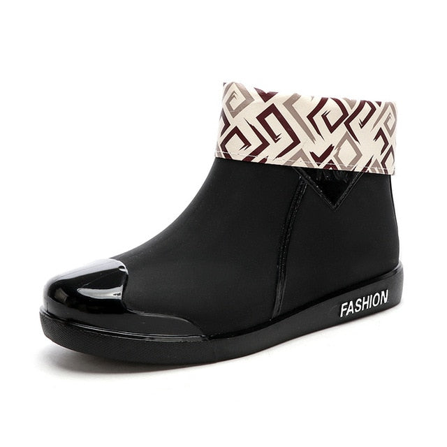 SWYIVY Women Waterproof Rain Boots Ankle Shoes Autumn Water Shoes Rain Ankle Boots Flats