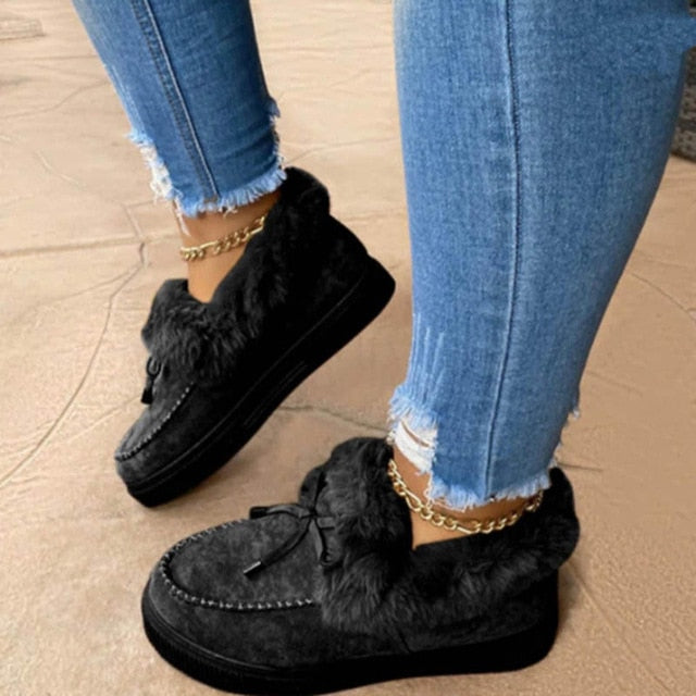 New Fashion Women Winter Cotton Shoes Plush Warm Snow Boots Casual Flat Short Boots Solid Color Furry Footwear