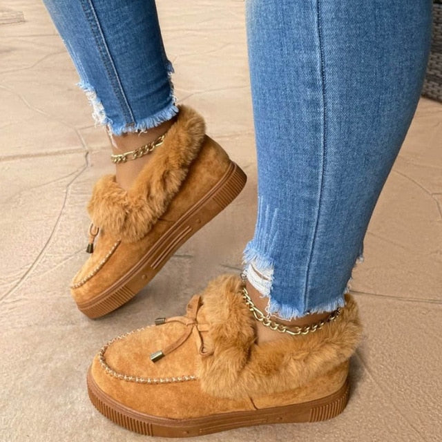 New Fashion Women Winter Cotton Shoes Plush Warm Snow Boots Casual Flat Short Boots Solid Color Furry Footwear