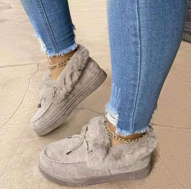 New Fashion Women Winter Cotton Shoes Plush Warm Snow Boots Casual Flat Short Boots Solid Color Furry Footwear