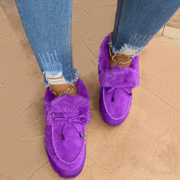 New Fashion Women Winter Cotton Shoes Plush Warm Snow Boots Casual Flat Short Boots Solid Color Furry Footwear