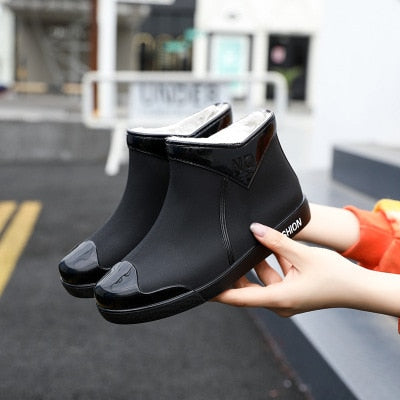 SWYIVY Women Waterproof Rain Boots Ankle Shoes Autumn Water Shoes Rain Ankle Boots Flats