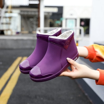 SWYIVY Women Waterproof Rain Boots Ankle Shoes Autumn Water Shoes Rain Ankle Boots Flats