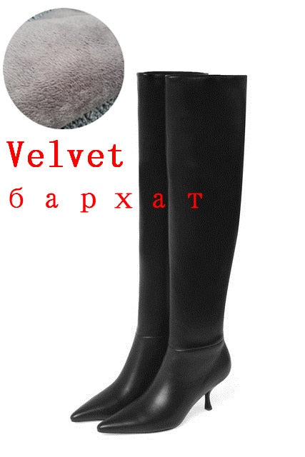 FEDONAS Top Quality Genuine Leather Knee High Boots Leather Concise Female Pointed Toe High Heels Pumps Party Shoes Woman