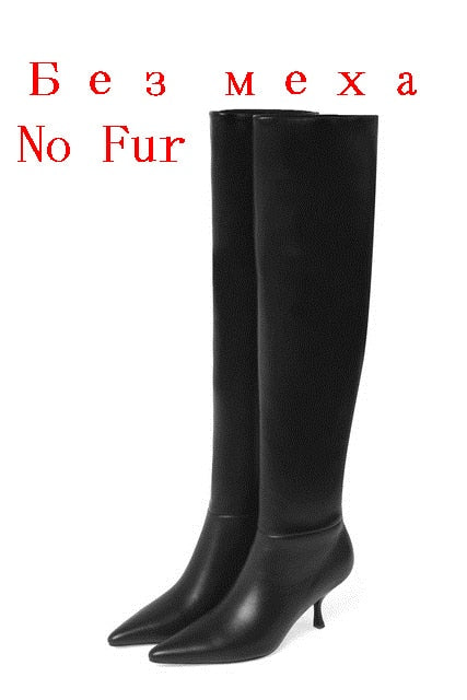 FEDONAS Top Quality Genuine Leather Knee High Boots Leather Concise Female Pointed Toe High Heels Pumps Party Shoes Woman