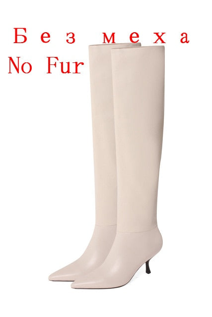 FEDONAS Top Quality Genuine Leather Knee High Boots Leather Concise Female Pointed Toe High Heels Pumps Party Shoes Woman