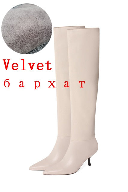 FEDONAS Top Quality Genuine Leather Knee High Boots Leather Concise Female Pointed Toe High Heels Pumps Party Shoes Woman