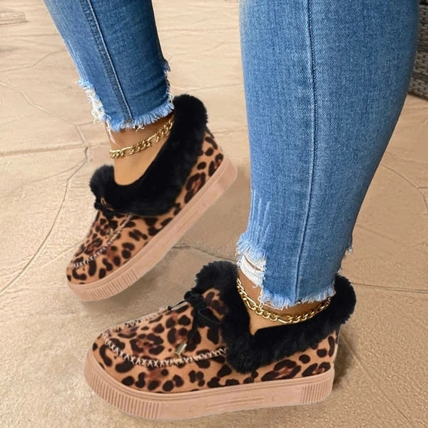 New Fashion Women Winter Cotton Shoes Plush Warm Snow Boots Casual Flat Short Boots Solid Color Furry Footwear