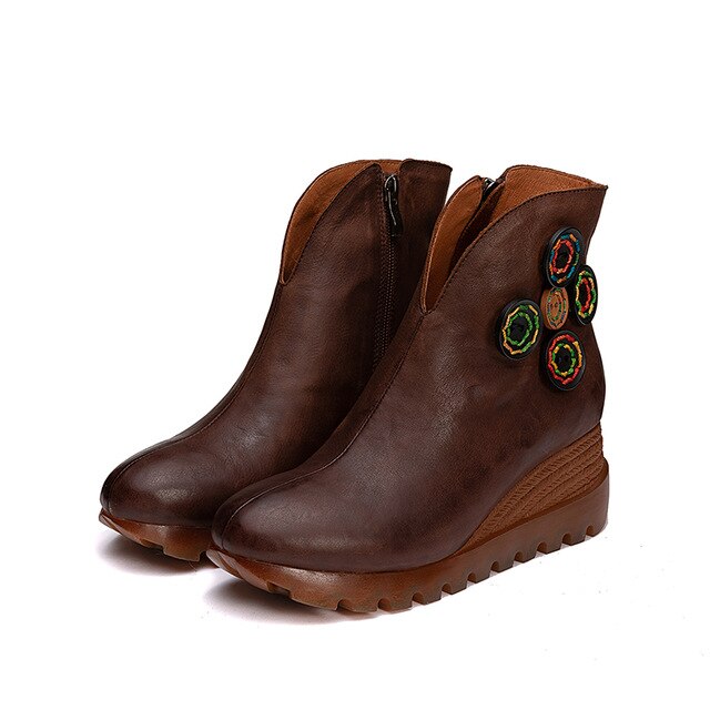 Retro Nubuck Boots For Womens Leather Platform Boots Black/Coffee