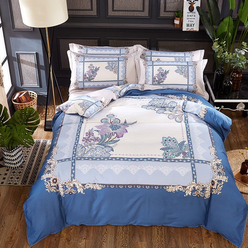 Luxury Classical Chinese Style Bedding Set 4pcs 100% Pima Cotton Blue and White Porcelain Duvet Cover Bed Sheet 2 Pillowcase