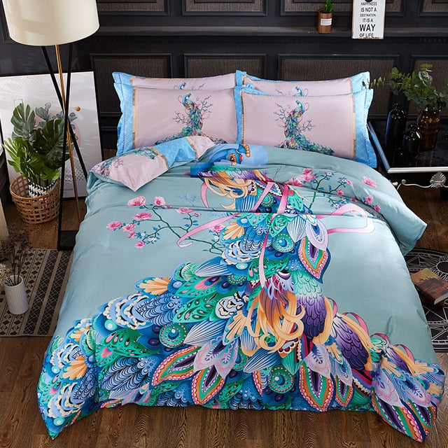 Luxury Classical Chinese Style Bedding Set 4pcs 100% Pima Cotton Blue and White Porcelain Duvet Cover Bed Sheet 2 Pillowcase