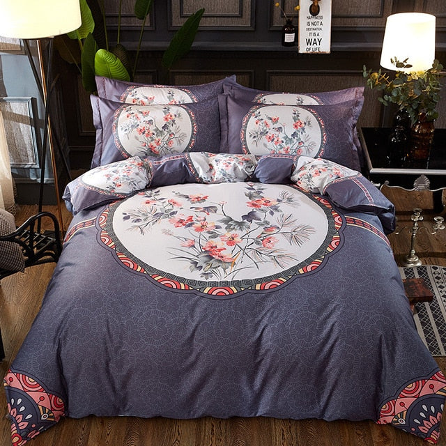 Luxury Classical Chinese Style Bedding Set 4pcs 100% Pima Cotton Blue and White Porcelain Duvet Cover Bed Sheet 2 Pillowcase
