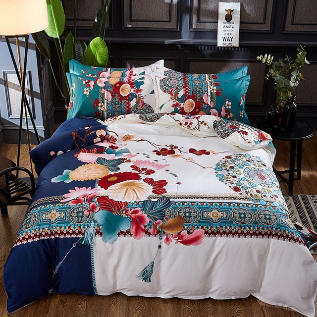 Luxury Classical Chinese Style Bedding Set 4pcs 100% Pima Cotton Blue and White Porcelain Duvet Cover Bed Sheet 2 Pillowcase