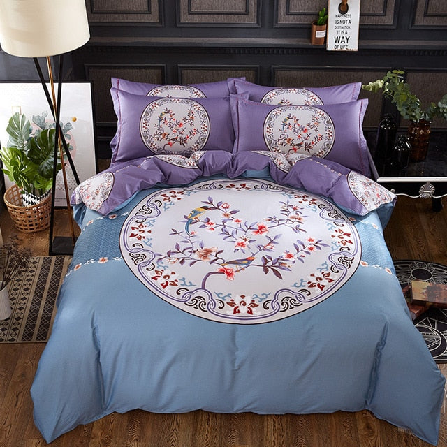 Luxury Classical Chinese Style Bedding Set 4pcs 100% Pima Cotton Blue and White Porcelain Duvet Cover Bed Sheet 2 Pillowcase
