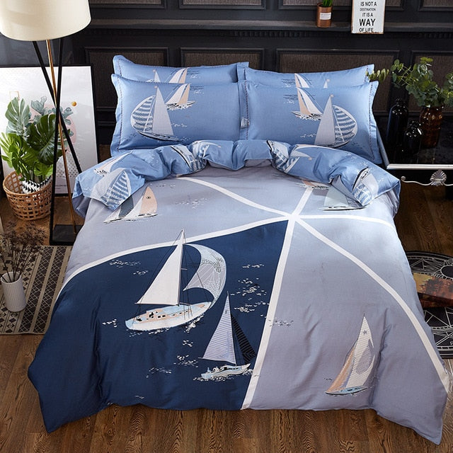 Luxury Classical Chinese Style Bedding Set 4pcs 100% Pima Cotton Blue and White Porcelain Duvet Cover Bed Sheet 2 Pillowcase