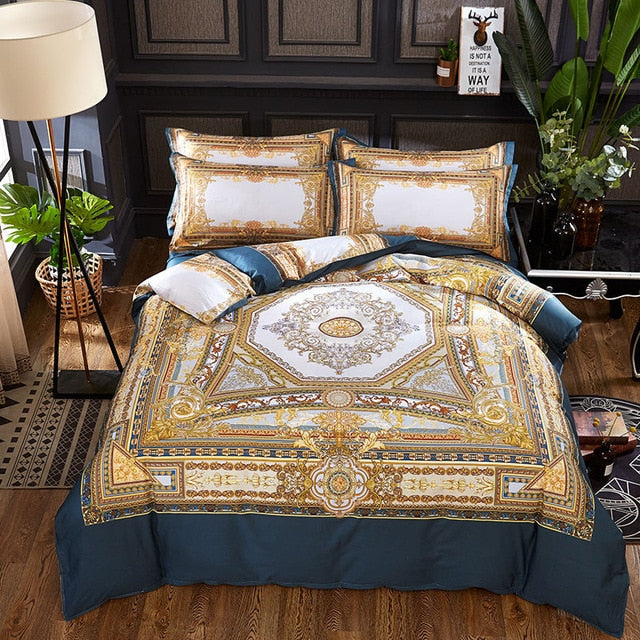 Luxury Classical Chinese Style Bedding Set 4pcs 100% Pima Cotton Blue and White Porcelain Duvet Cover Bed Sheet 2 Pillowcase