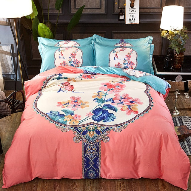 Luxury Classical Chinese Style Bedding Set 4pcs 100% Pima Cotton Blue and White Porcelain Duvet Cover Bed Sheet 2 Pillowcase