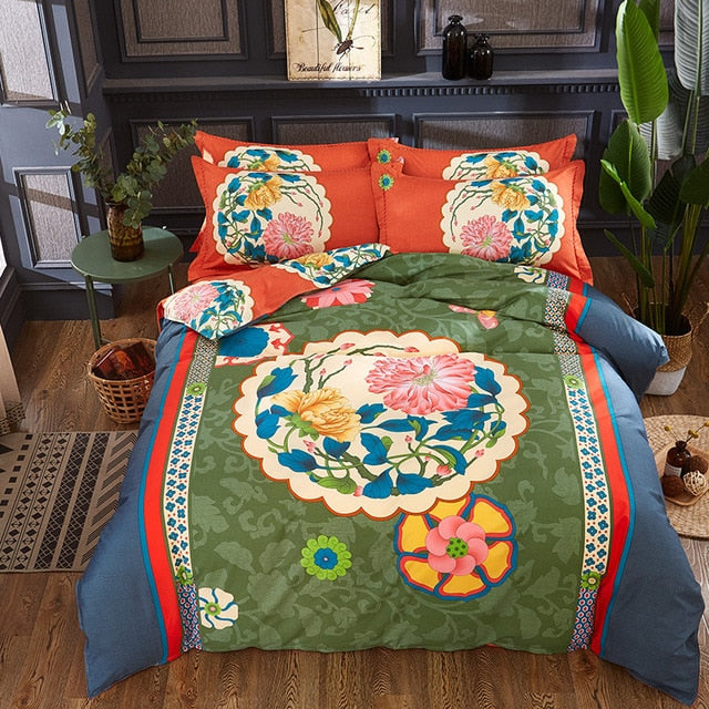 Luxury Classical Chinese Style Bedding Set 4pcs 100% Pima Cotton Blue and White Porcelain Duvet Cover Bed Sheet 2 Pillowcase