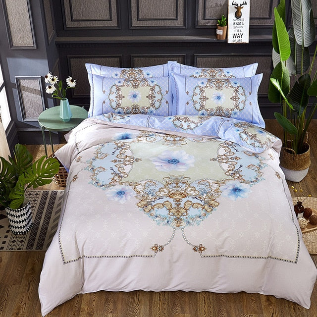 Luxury Classical Chinese Style Bedding Set 4pcs 100% Pima Cotton Blue and White Porcelain Duvet Cover Bed Sheet 2 Pillowcase