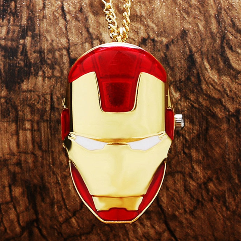 Half Hunter Men Iron-Man Theme Pocket Watch Quartz Fob Clock Vintage Pendant Children Birthday Gift reloj de bolsillo