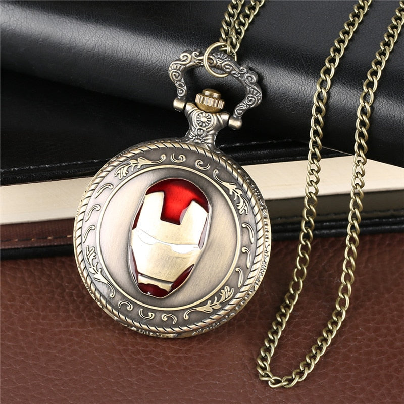 Half Hunter Men Iron-Man Theme Pocket Watch Quartz Fob Clock Vintage Pendant Children Birthday Gift reloj de bolsillo