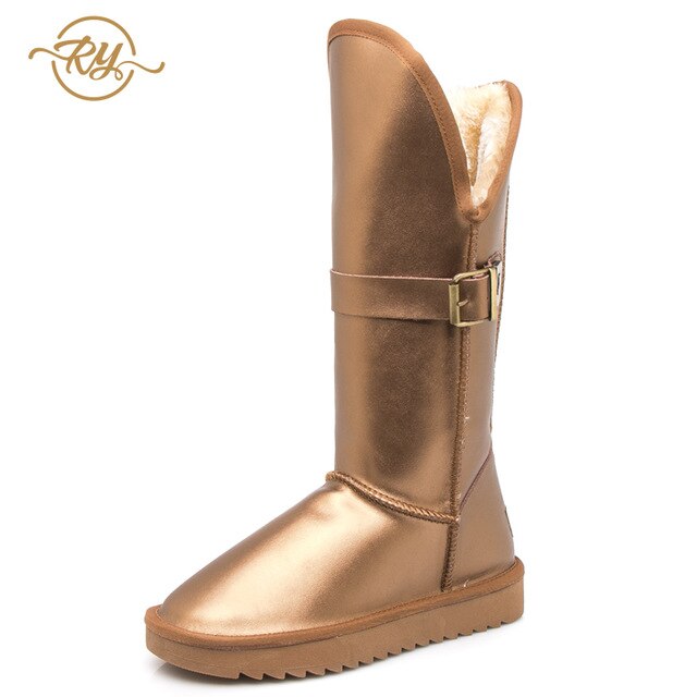 RY-RELAA Winter Women Genuine Leather Fashion Platform Boots Cowhide Fox Hair Knee High Boots