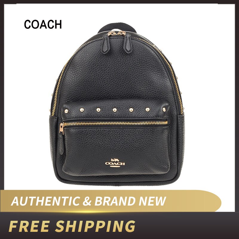COACH Pebble Leather Studs Mini Charlie Backpack Purse F45070