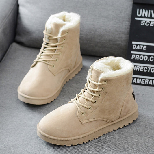 Solid Winter Women Faux Suede Ankle Warm Fur Booties Leather Shoe Boots