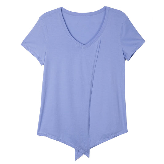 Women's YOGA Pima Cotton Workout Short Sleeve V-Neck Tie T Shirt Tops
