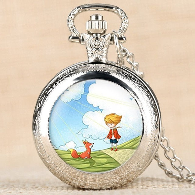 “Classic” The Little Prince Movie Planet Blue Bronze Vintage Quartz Pocket FOB Watch Popular Gifts for Boys Girls Kids