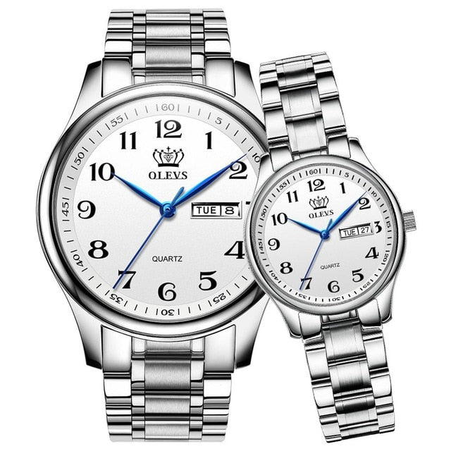 OLEVS Gold Casual Sport Couple Watch Week Display Autodate Stainless Steel Women Watches Waterproof Clock Relogio